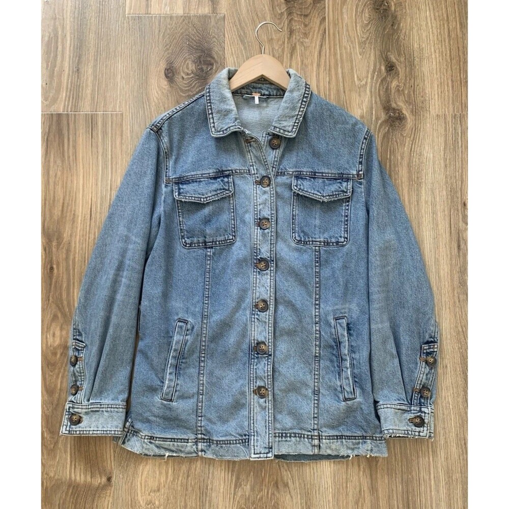 Free People Light Blue Denim Button-Up Jacket
